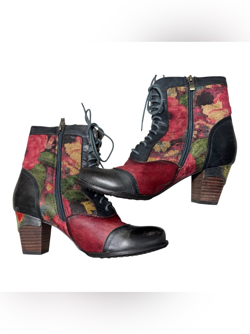 L'Artiste by Spring Step Floral Patchwork Lace Up Boots Size 39